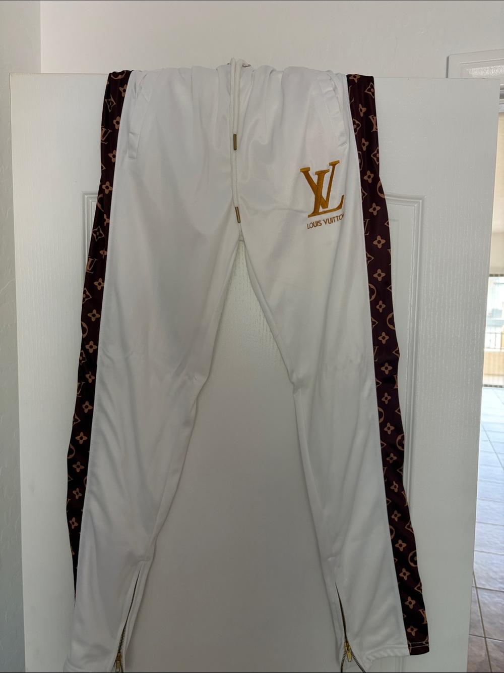 Louis Vuitton White Joggers with Brown Monogram Side Panels